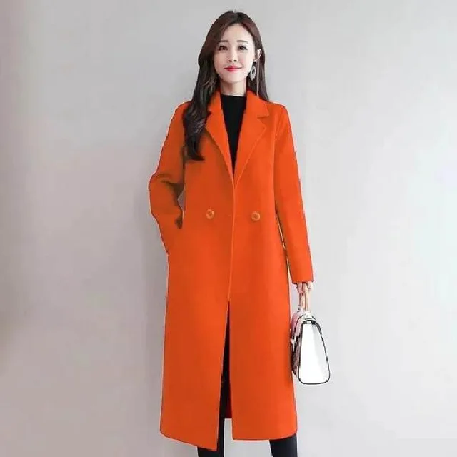 Mid length Plus Size Loose Overcoat Orange - Shop at LoveMi