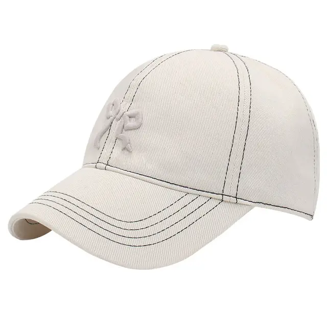 Spring Three dimensional Embroidery Bow Baseball Cap Women's Fashionable Peaked Cap Sun Protection Hat Beige - Shop at LoveMi