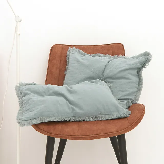 Washed Cotton Pillow Cover Modern Minimalist Living Room Sofa Cushion Cover Phantom Blue Fringe - Shop at LoveMi