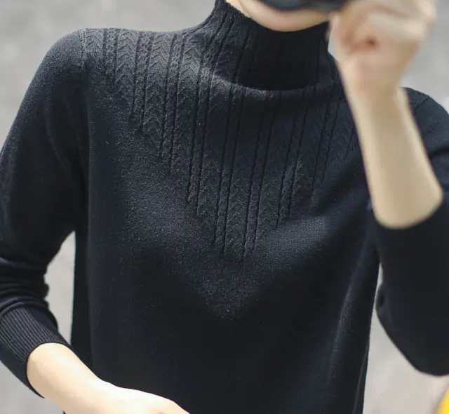 Lace Mock Neck Sweater Women's Pullover Long Sleeves Outer Match Black - Shop at LoveMi