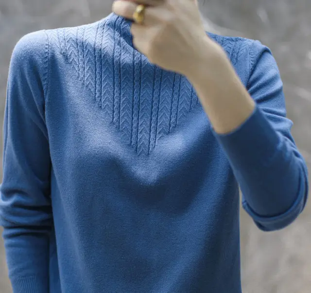 Lace Mock Neck Sweater Women's Pullover Long Sleeves Outer Match Haze Blue - Shop at LoveMi