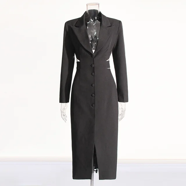 Long Shirt Midriff Outfit Design High Sense Solid Color Suit Coat For Women Autumn Black - Shop at LoveMi