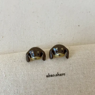 Cartoon Sausage Dog Necklace Ear Stud Ring 5Style Earrings - Shop at LoveMi