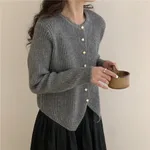 Irregular Crew Neck Knitted Cardigan Slim-fit Sweater Coat - Gray