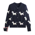 Design Dog Jacquard Twist Lazy Round Neck Knitted Cardigan - Navy