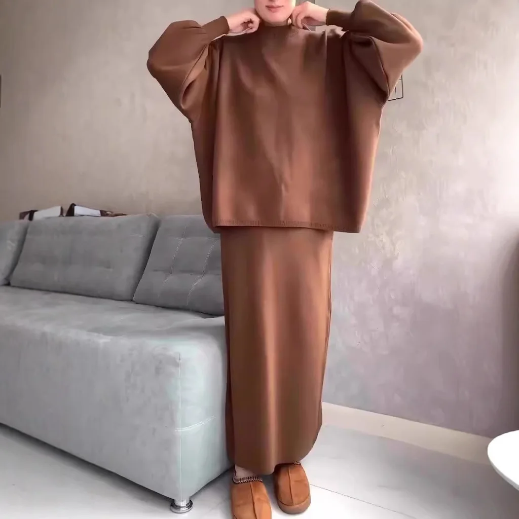 Women's Fashion Loose And Warm Knitting Suit - Caramel Color - View 1