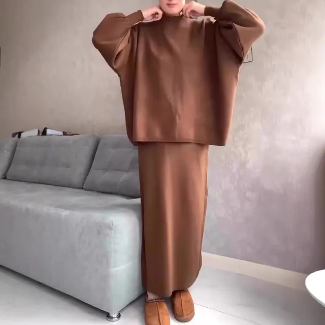 Women's Fashion Loose And Warm Knitting Suit Caramel Color - Shop at LoveMi