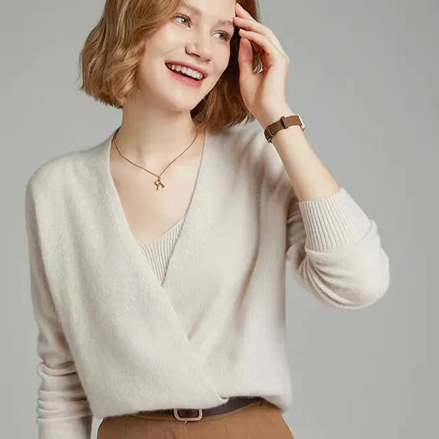 Long Sleeve Sweater Coat Knitted Top Beige - Shop at LoveMi