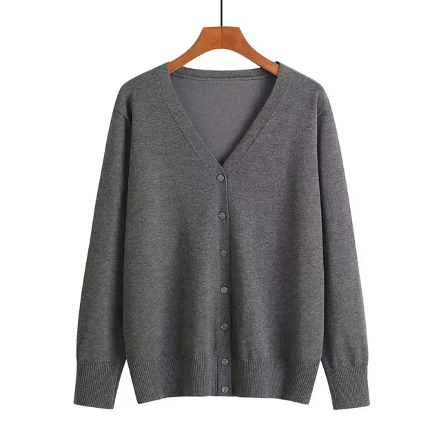 Autumn And Winter New V neck Knitwear Long sleeved Cardigan Dark Gray - Shop at LoveMi