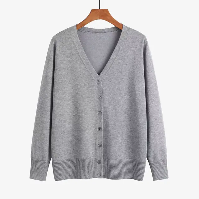 Autumn And Winter New V neck Knitwear Long sleeved Cardigan Light Gray - Shop at LoveMi