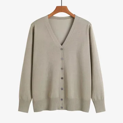 Autumn And Winter New V neck Knitwear Long sleeved Cardigan Light Heather Camel - Shop at LoveMi