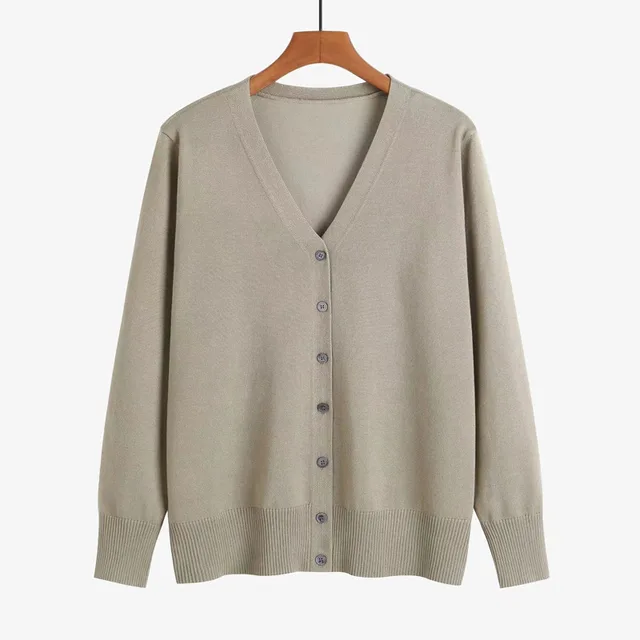 Autumn And Winter New V neck Knitwear Long sleeved Cardigan Light Heather Camel - Shop at LoveMi