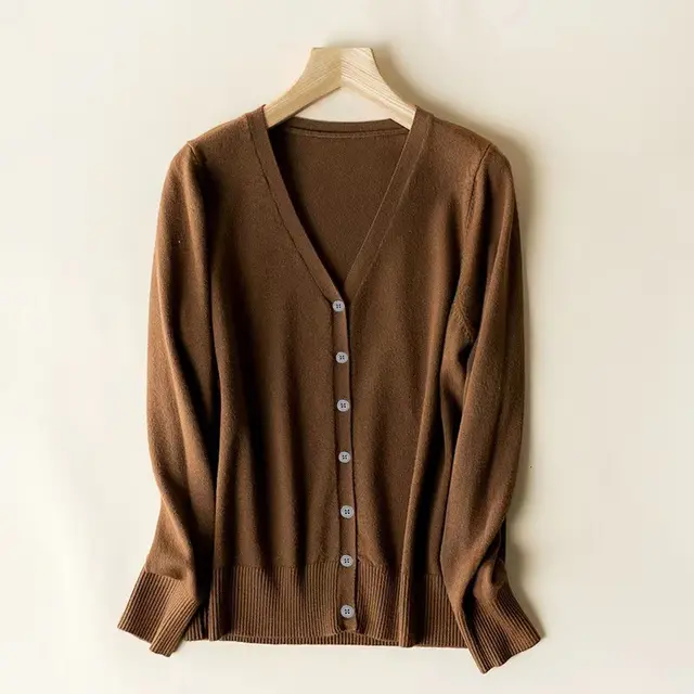 Autumn And Winter New V neck Knitwear Long sleeved Cardigan Patterned Coffee - Shop at LoveMi