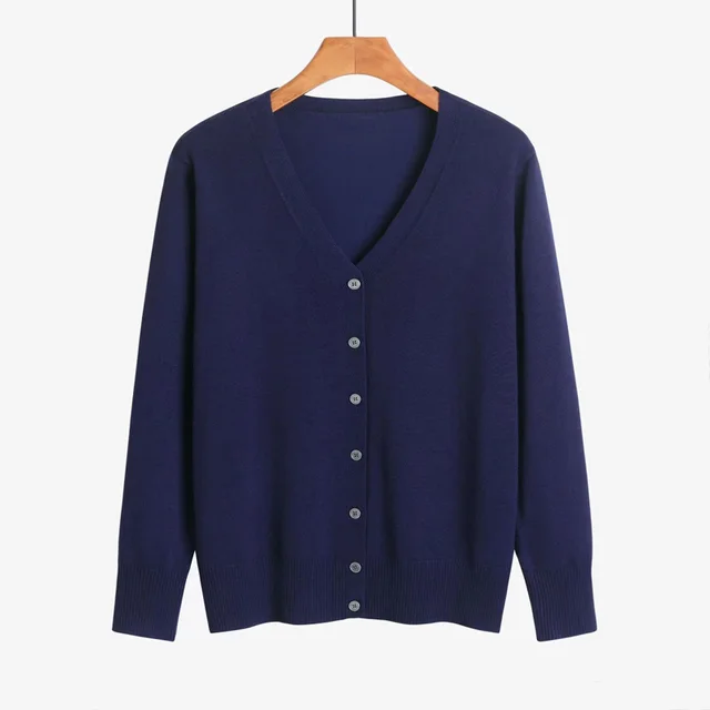 Autumn And Winter New V neck Knitwear Long sleeved Cardigan Purplish Blue - Shop at LoveMi