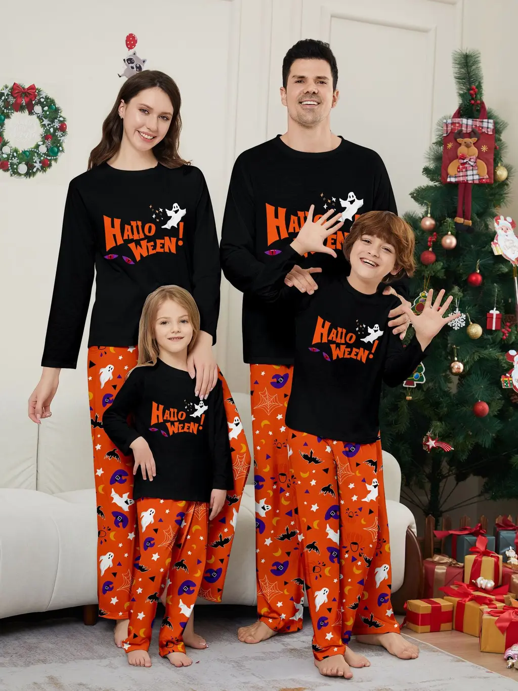 Parent-child Pyjamas Long Sleeve Two-piece Set Eye Letter Printed Homewear