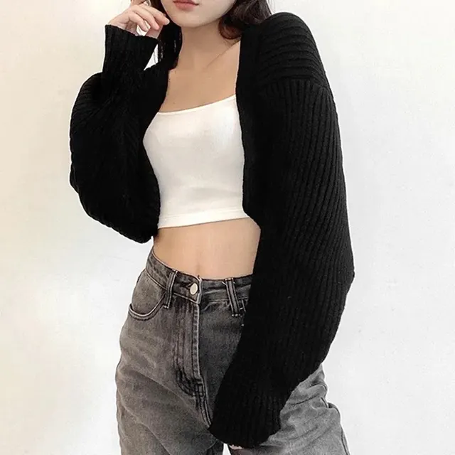 Autumn And Winter New Loose Batwing Sleeve Knitted Cape Top Black - Shop at LoveMi