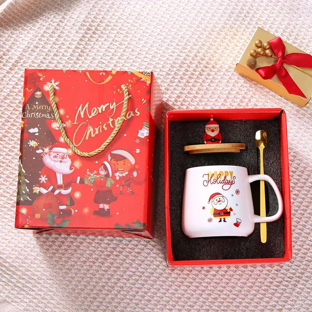 With Cover Spoon Santa Claus Gift Christmas Ceramic Cup Set B Santa Claus Gift Box - Shop at LoveMi