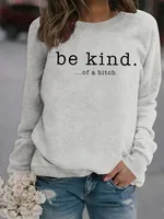Ladies' Fashionable Round Neck Printed Hoodie - Gray