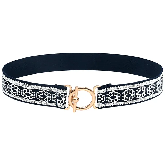 Women's Elastic Waistband Fashion Stretch Corset Korean Style Versatile Dress Decoration Thin Belt Gold Buckleblue Printing - Shop at LoveMi