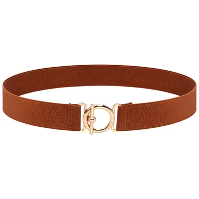 Women's Elastic Waistband Fashion Stretch Corset Korean Style Versatile Dress Decoration Thin Belt Gold Bucklebrown 3 - Shop at LoveMi