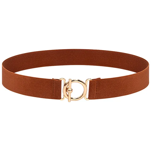 Women's Elastic Waistband Fashion Stretch Corset Korean Style Versatile Dress Decoration Thin Belt Gold Bucklebrown 3 - Shop at LoveMi