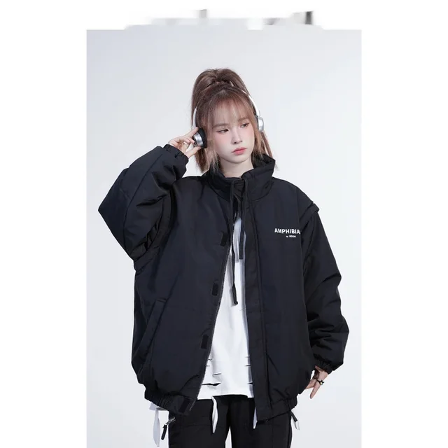 Two point Sleeve Detachable Vest Down Jacket Niche Bread Coat Black - Shop at LoveMi