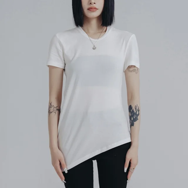 Personalized Circular Arc Design Simple And Thin Short Sleeve White - Shop at LoveMi