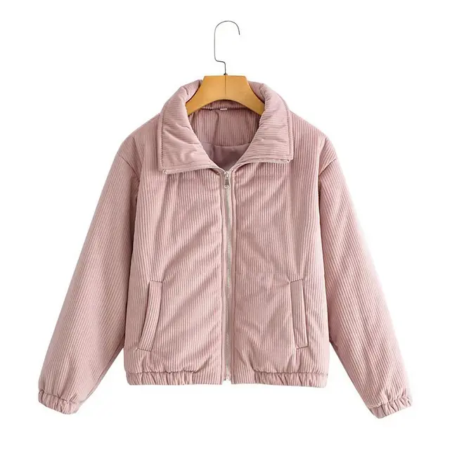 Street Fashion City Leisure Corduroy Cotton padded Coat Pink - Shop at LoveMi