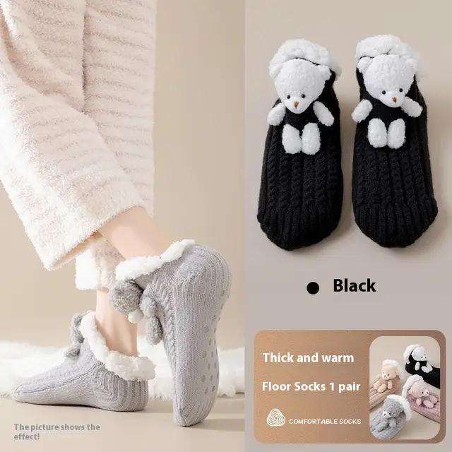 Women's Thick Socks Winter Fleece Lined Padded Warm Keeping Lambswool Black - Shop at LoveMi