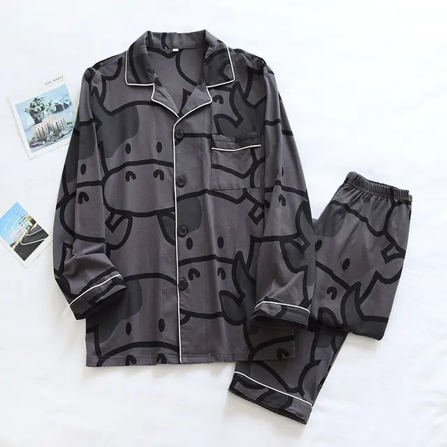 Four Seasons Knitted Couple Pajamas Calf Gray Men'S Long Sleeve - Shop at LoveMi