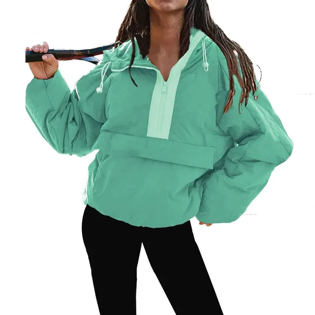 Tooling Style Hooded Sweater Contrast Color Green - Shop at LoveMi