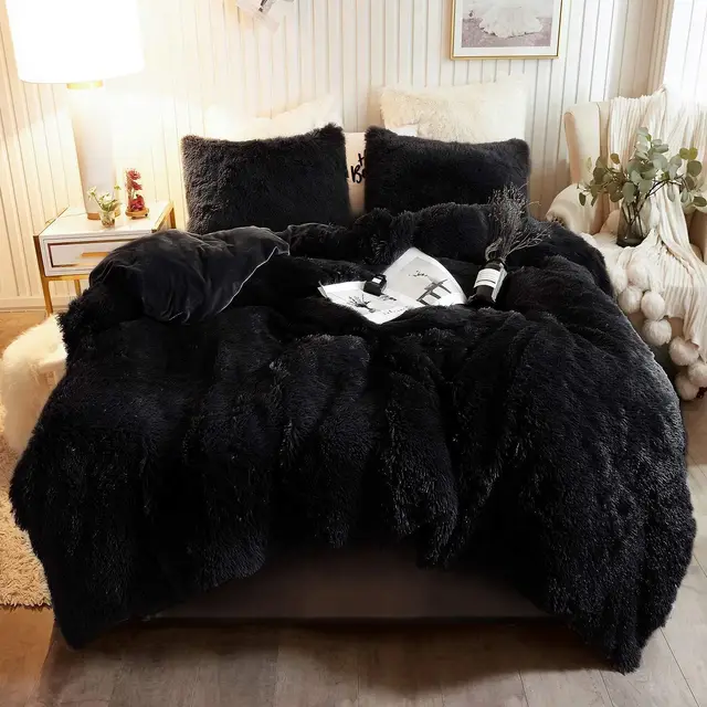 Quilt Cover Three piece Plush Winter Quilt Four piece Bedding Black - Shop at LoveMi