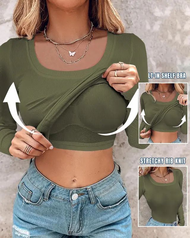 European And American Sunken Stripe U Tie Chest Pad Long Sleeve Top For Women Army Green - Shop at LoveMi