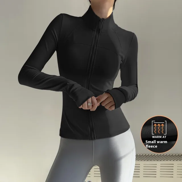 New UV proof Yoga Clothes Stand up Collar Slim Fit Coat Black Plus Velvet Style - Shop at LoveMi