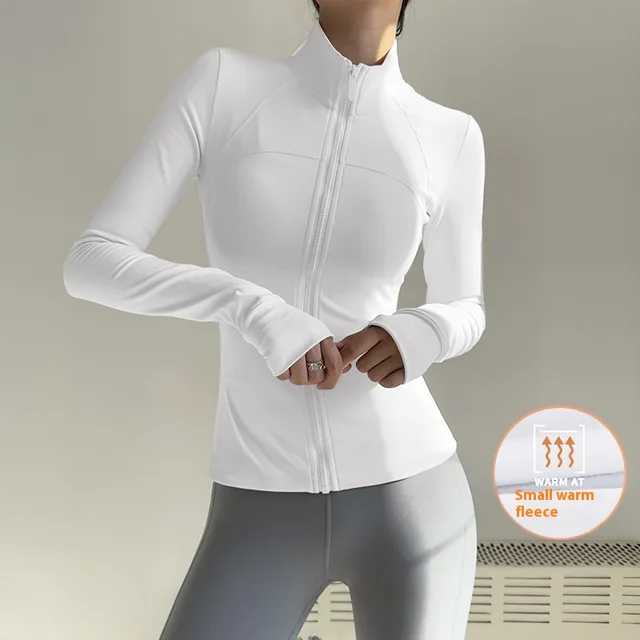 New UV proof Yoga Clothes Stand up Collar Slim Fit Coat White With Fleece Lining Style - Shop at LoveMi
