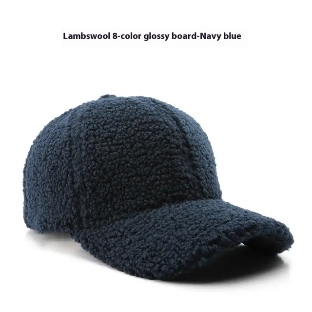 Baseball Cap Fashion Retro Solid Color Lamb Wool Curved Brim Navy Blue - Shop at LoveMi