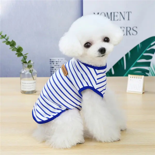 Pet Clothing Spring And Summer Leisure Striped Vest Blue - Shop at LoveMi