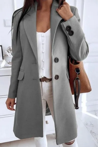 Solid Color Fashion Slim Fit Women's Woolen Coat Gray - Shop at LoveMi
