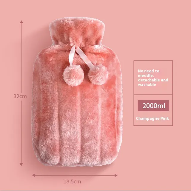 Cartoon Plush Hot Water Bag Cute Animal Cloth Cover Single Sale Liner Explosion proof Hot Water Bag Champagne Pink - Shop at LoveMi