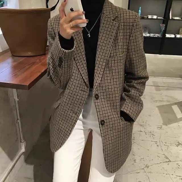 Women's Korean style Loose Coat Autumn And Winter Suit Plaid Cotton - Shop at LoveMi