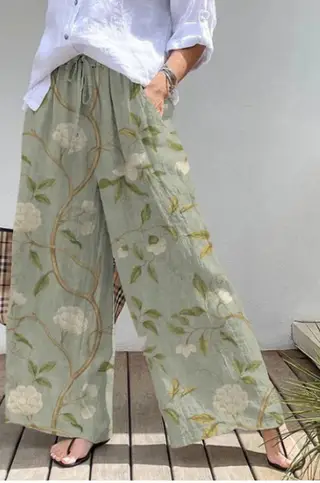 Women's Wide-leg Pants Elastic Waistband High Waist Long Culottes - Ktk41181
