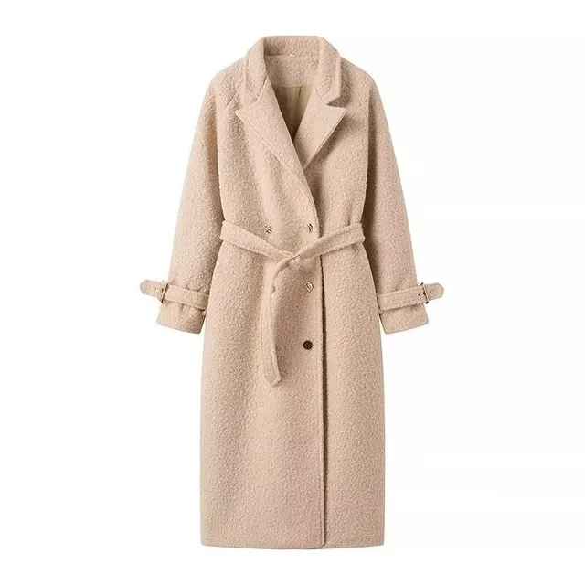 Women's Woolen Fashion Loose Overcoat Coat Skin Color - Shop at LoveMi