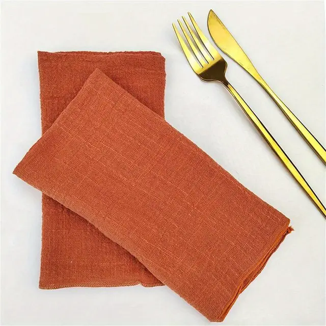 Napkin Batiste Cloth Wedding Party Western style Placemat Table Decoration Carmel Orange Color Lock Edge - Shop at LoveMi