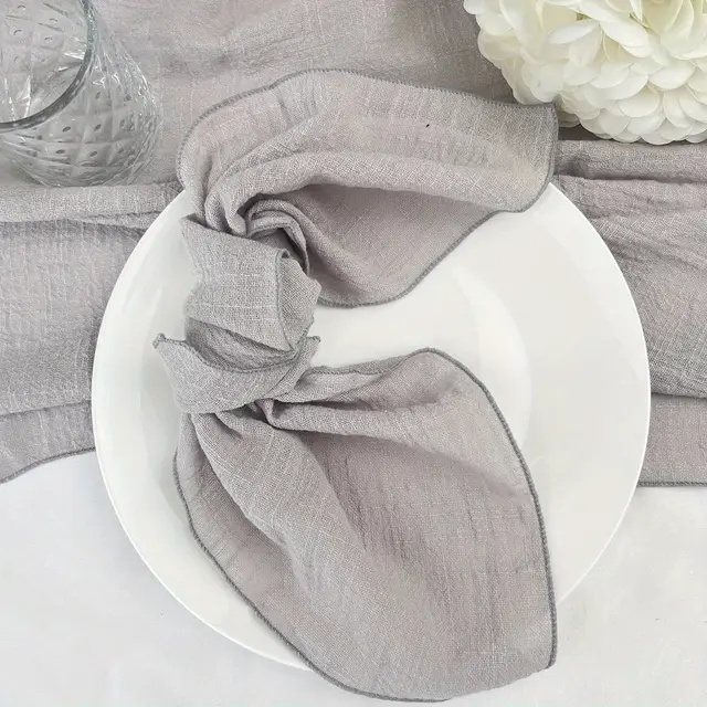Napkin Batiste Cloth Wedding Party Western style Placemat Table Decoration Gray Lock Edge - Shop at LoveMi