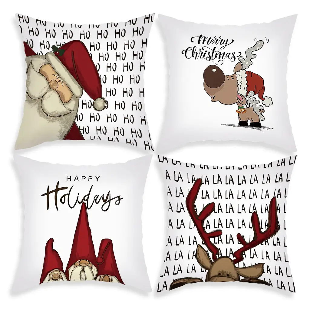Pillow Cover Cartoon Santa Claus Elk Holiday Decoration Sofa Cushion Cover - Abz21 24 Four Sets