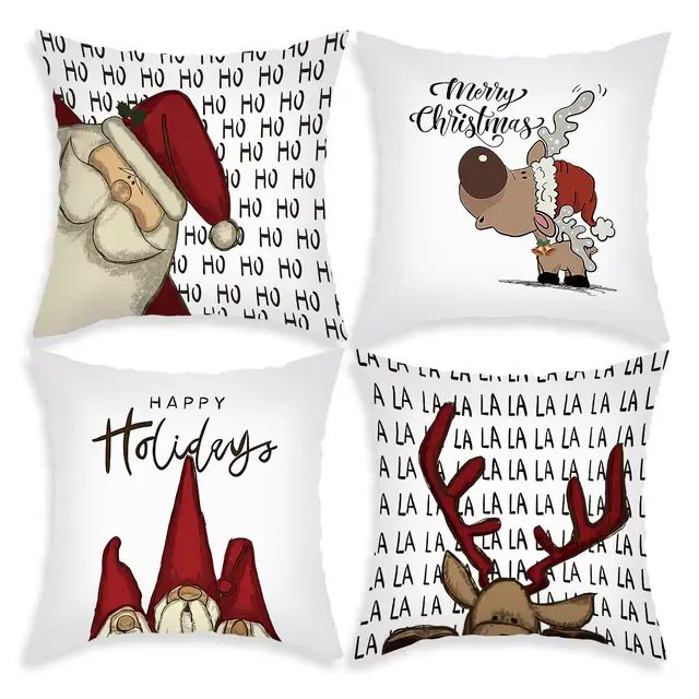 Pillow Cover Cartoon Santa Claus Elk Holiday Decoration Sofa Cushion Cover Abz21 24 Four Sets - Shop at LoveMi