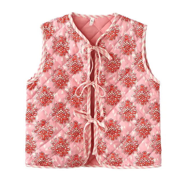 Simple Flower Print Chest Lace up Short Silk Line Cotton Vest Color - Shop at LoveMi