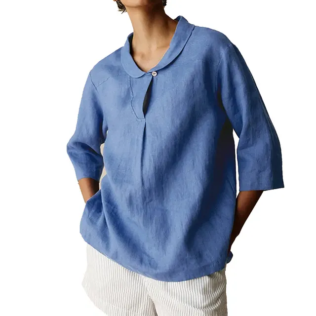 Women's Fashion Loose Cool Lapel Shirt Blue - Shop at LoveMi