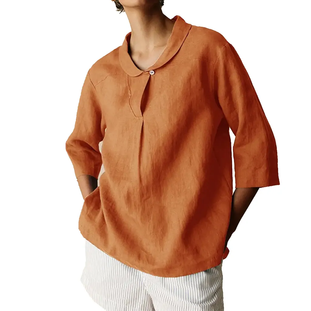 Women's Fashion Loose Cool Lapel Shirt - Orange