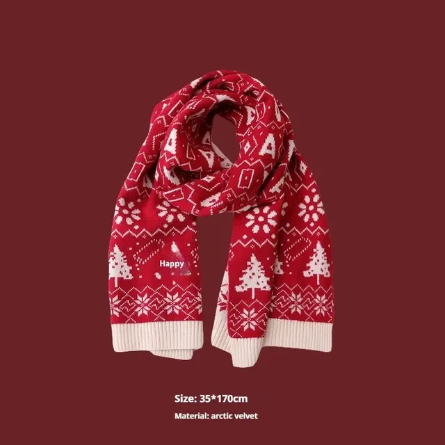 New Year Gift Red Lovers Wild Plaid Warm Wool Scarf Alphabet Christmas Tree - Shop at LoveMi